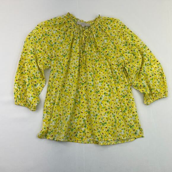 NWOT Loft Yellow Floral Cotton Peasant top Women's size Medium Petite - Picture 2 of 9